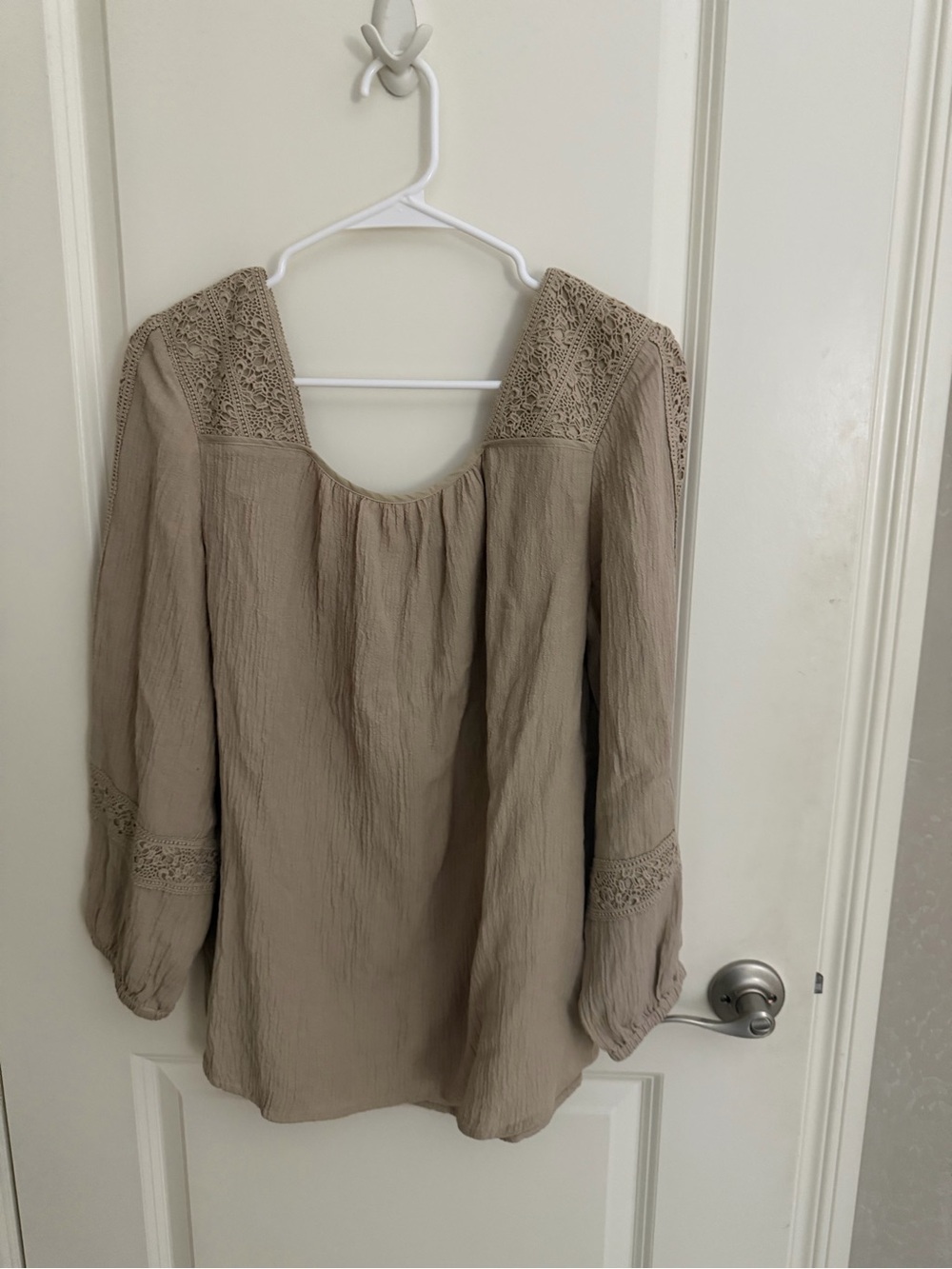 Soft Surroundings Taupe Crochet-Yoke Peasant Tunic